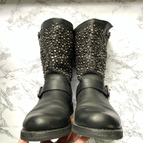 Frye Black Studded Combat Boots - Picture 8 of 13
